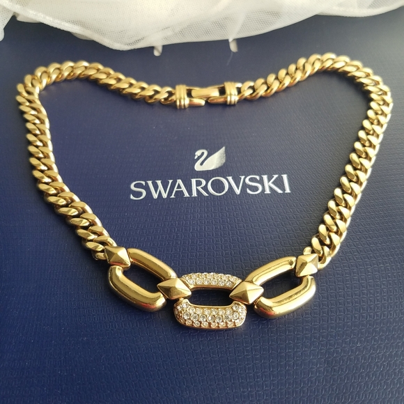 AUTHENTIC Swarovski 18k Gold Plated Chunky Chain Vintage Link Necklace - Picture 9 of 16